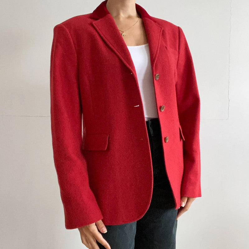 Winter red wool velvet blazer