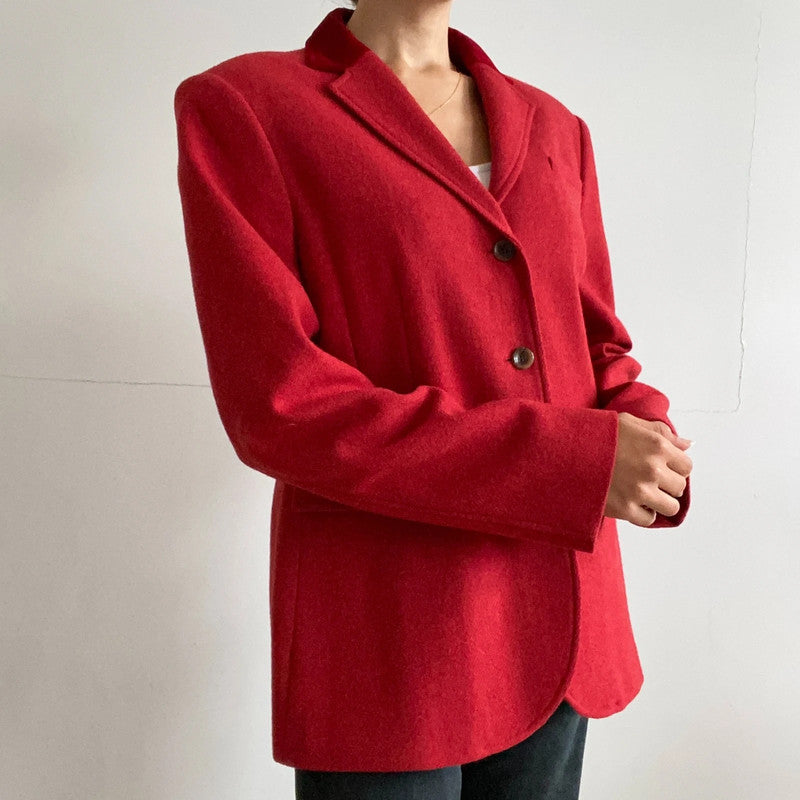 Winter red wool velvet blazer