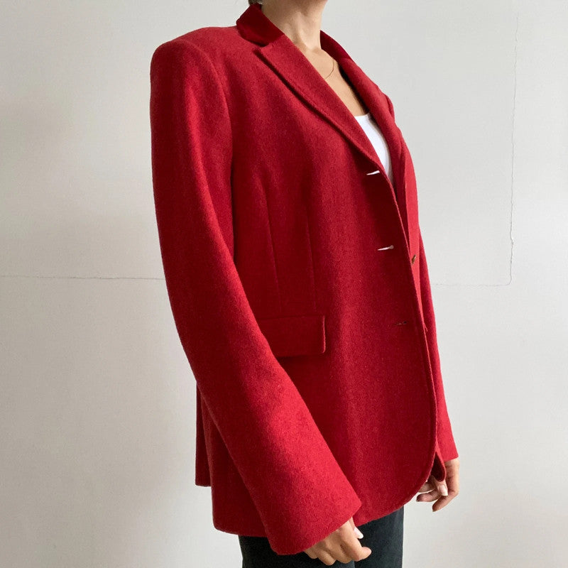 Winter red wool velvet blazer