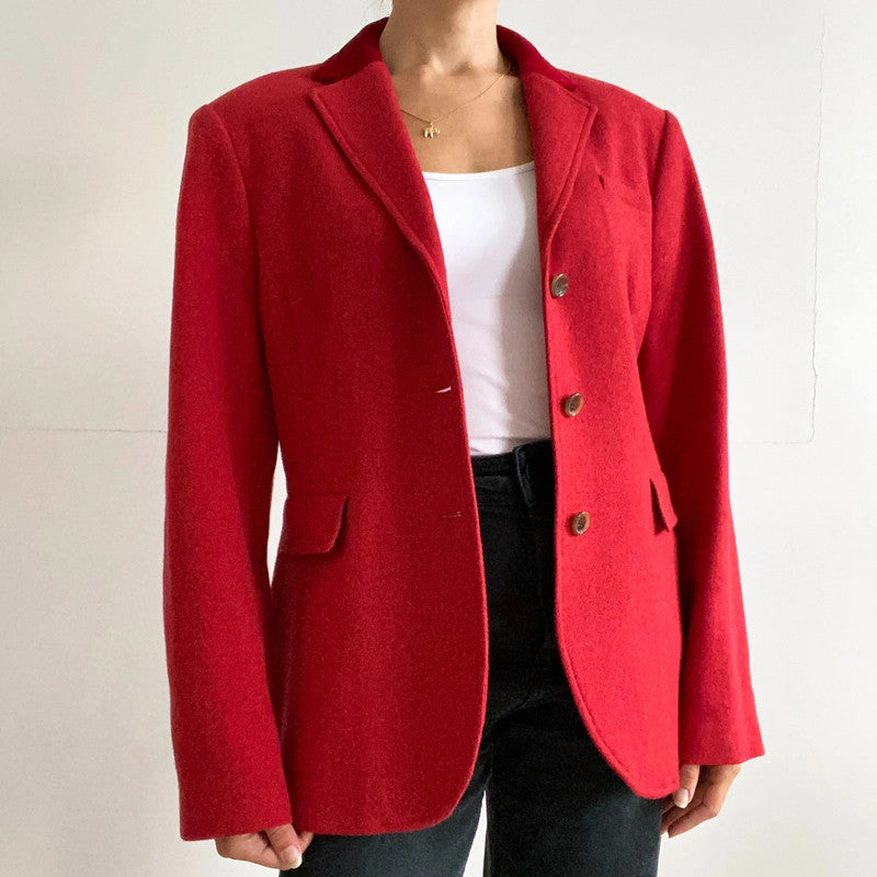 Winter red wool velvet blazer