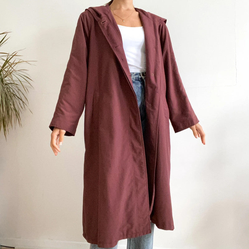 Bordeaux burgundy long trench coat