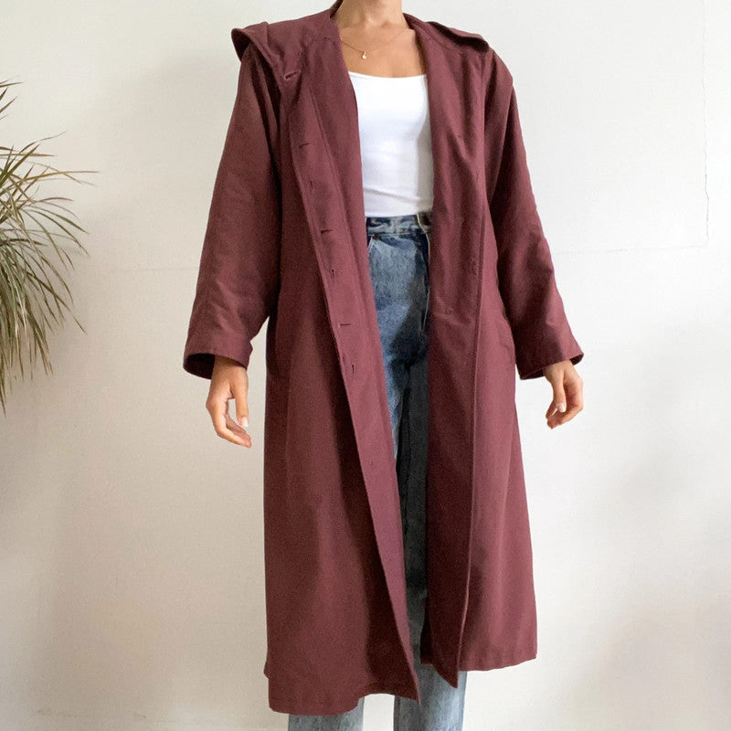 Bordeaux burgundy long trench coat