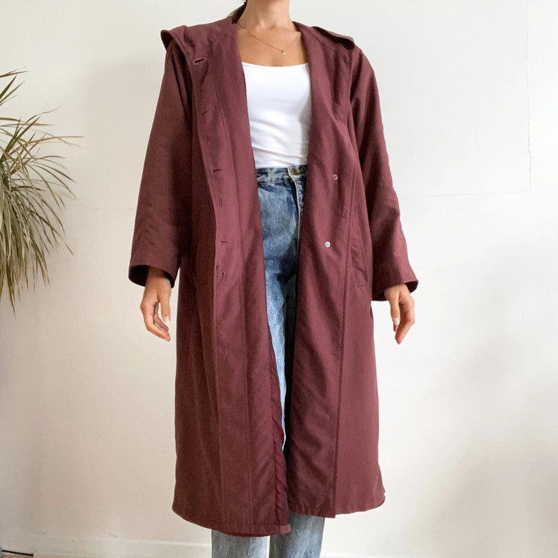 Bordeaux burgundy long trench coat