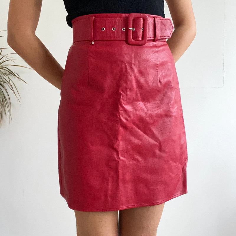 Red vegan leather skirt