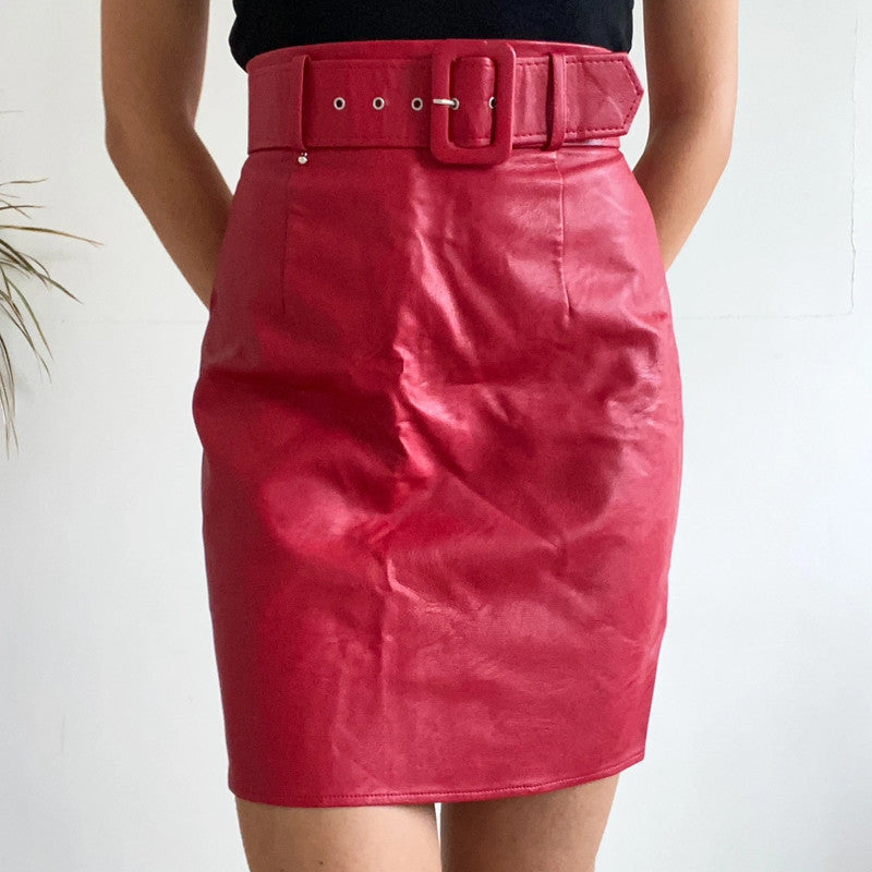 Red vegan leather skirt