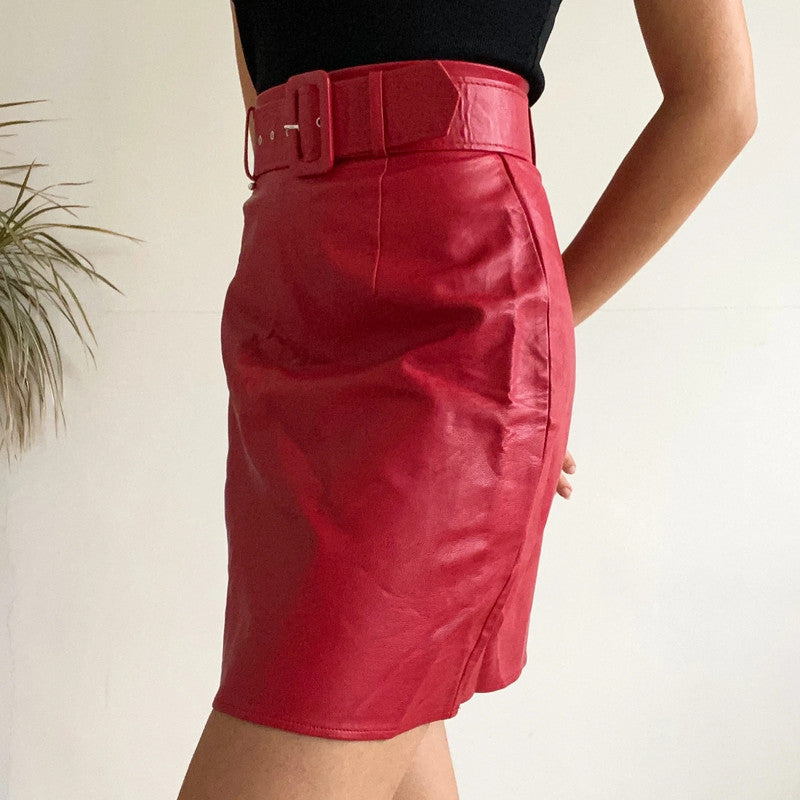 Red vegan leather skirt