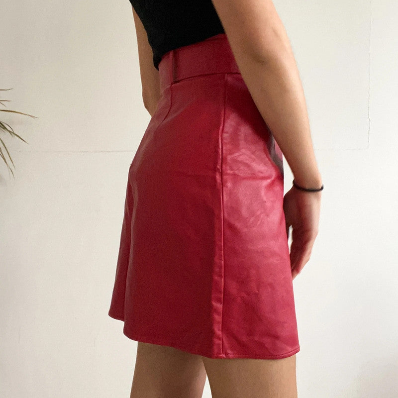 Red vegan leather skirt