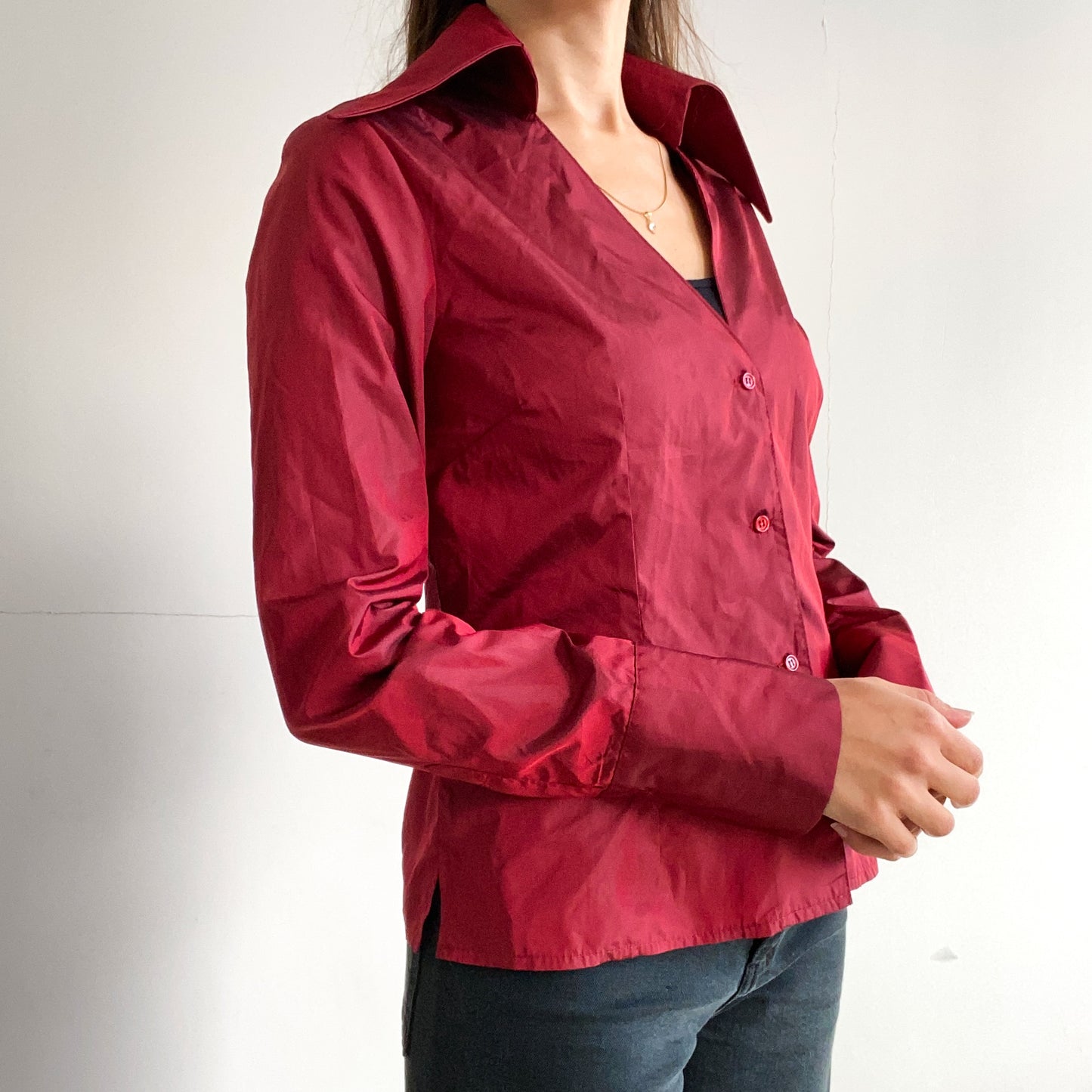 Formal red tunic blouse