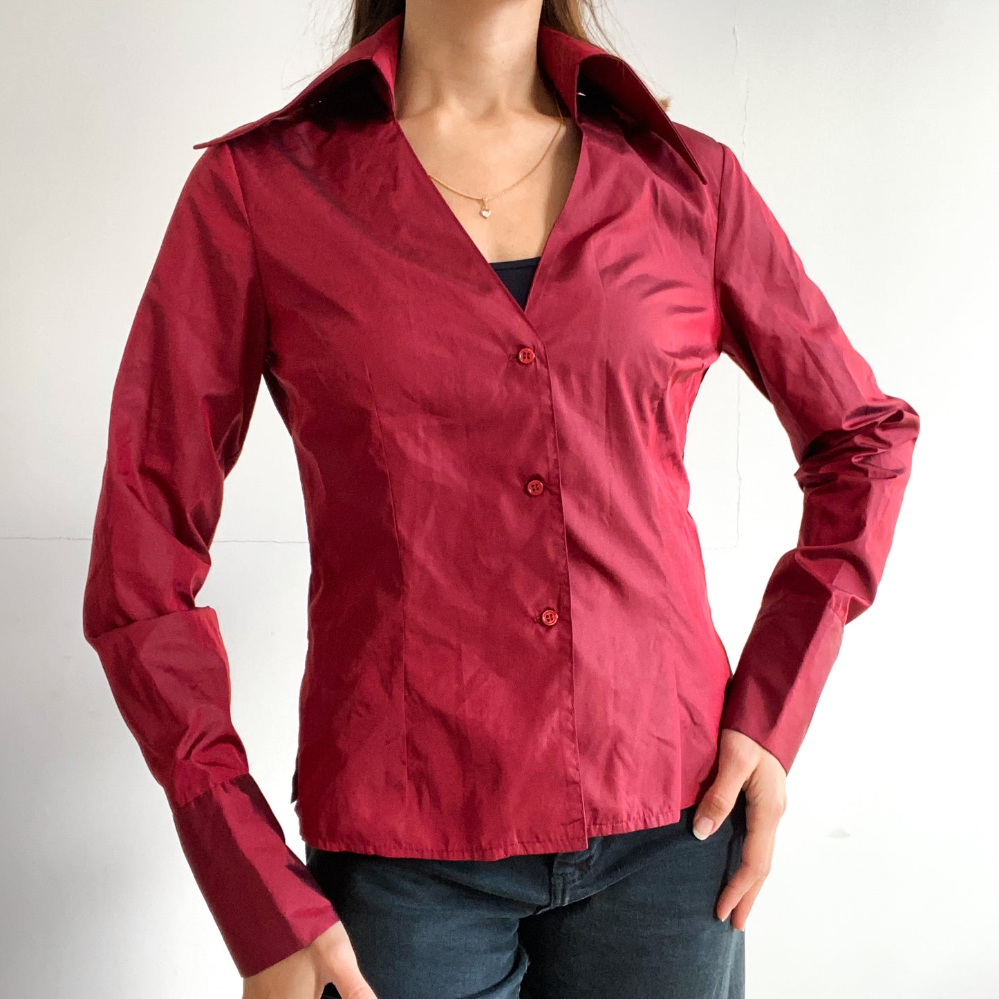 Formal red tunic blouse